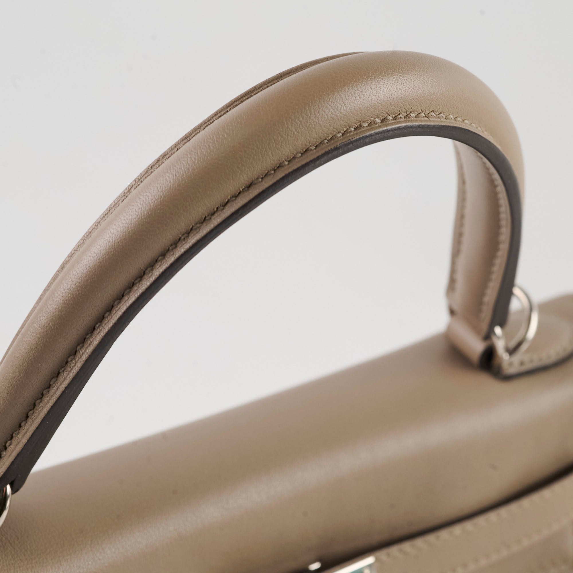 Elegant taupe leather designer tote, luxury handbag for women