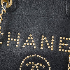 Chanel Small Leather Studded Deauville Black Caviar Leather