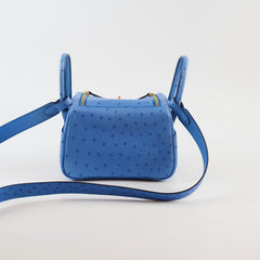 Hermès Mini Lindy Ostrich Bleuet Z Stamp