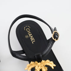 Chanel CC Leaf Thong Sandals Black Size 39