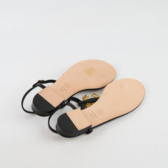 Chanel CC Leaf Thong Sandals Black Size 39