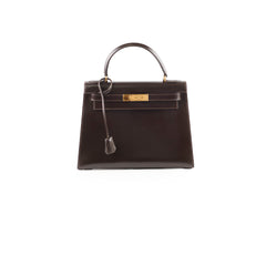 Hermes Kelly 28 Ebene Handbag Box Leather - J Circle Stamp