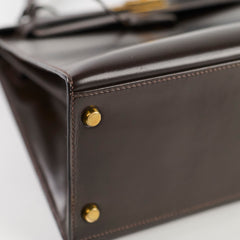 Hermes Kelly 28 Ebene Handbag Box Leather - J Circle Stamp