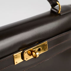 Hermes Kelly 28 Ebene Handbag Box Leather - J Circle Stamp