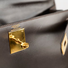 Hermes Kelly 28 Ebene Handbag Box Leather - J Circle Stamp