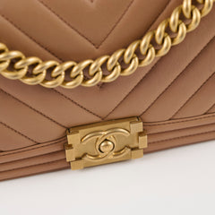 Chanel Medium Lambskin Chevron Old Boy Beige