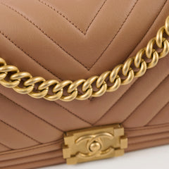 Chanel Medium Lambskin Chevron Old Boy Beige