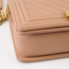Chanel Medium Lambskin Chevron Old Boy Beige
