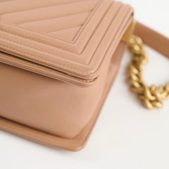 Chanel Medium Lambskin Chevron Old Boy Beige