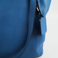 Prada Vitello Daino Side Pocket Tote Blue