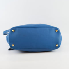 Prada Vitello Daino Side Pocket Tote Blue
