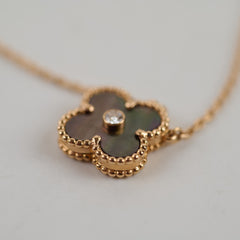 Van Cleef & Arpels Van Cleef and Arpels Vintage Alhambra Holiday Grey Mother Of Pearl Diamond Necklace