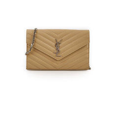 Saint Laurent Cassandre Chain Wallet on Chain WOC Beige
