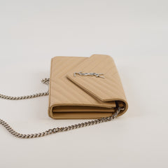 Saint Laurent Cassandre Chain Wallet on Chain WOC Beige