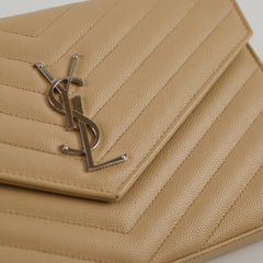 Saint Laurent Cassandre Chain Wallet on Chain WOC Beige