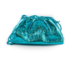 Bottega venetta Mini Metallic Blue Crushed Crossbody Pouch