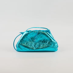 Bottega venetta Mini Metallic Blue Crushed Crossbody Pouch