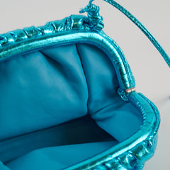 Bottega venetta Mini Metallic Blue Crushed Crossbody Pouch