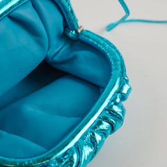 Bottega venetta Mini Metallic Blue Crushed Crossbody Pouch