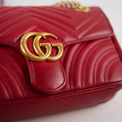 Gucci Marmont Small Matelassé Shoulder Bag Red