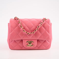 Chanel Mini Square Lambskin Pink Microchip