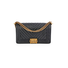 Chanel Old Medium Boy Caviar Chevron Black