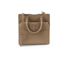 Saint Laurent Uptown Croc Embossed Tote Small Taupe
