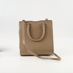 Saint Laurent Uptown Croc Embossed Tote Small Taupe
