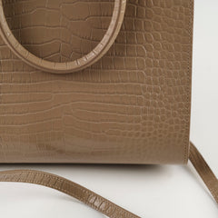 Saint Laurent Uptown Croc Embossed Tote Small Taupe