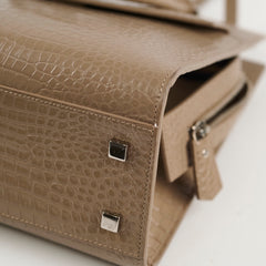 Saint Laurent Uptown Croc Embossed Tote Small Taupe