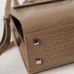 Saint Laurent Uptown Croc Embossed Tote Small Taupe