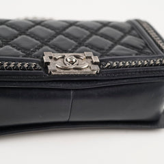Chanel Old Medium Leboy Top Handle Shiny Calfskin Black