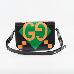 Gucci Horsebit 1955 Shoulder Bag Black Geometric Print