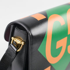 Gucci Horsebit 1955 Shoulder Bag Black Geometric Print