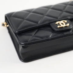 Chanel Wallet On Chain Top Handle Lambskin Black (microchip)