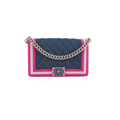 Chanel Medium Flou Canvas Boy Bag Navy/Pink/ Grey