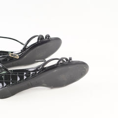 Chanel Wedge Sandals Black Patent Shoes Size 37.5