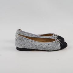 Chanel Grey Tweed Ballet Flats Shoes Size 38
