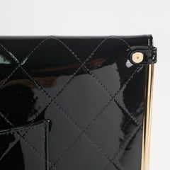 Chanel Large Black Patent Metal Frame Clutch (microchip)