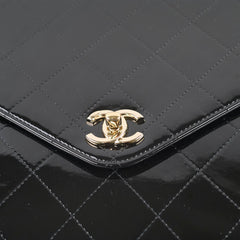 Chanel Large Black Patent Metal Frame Clutch (microchip)
