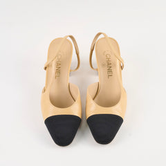 Chanel Two Tone Slingback Heels Beige Shoes Size 37.5
