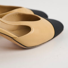 Chanel Two Tone Slingback Heels Beige Shoes Size 37.5