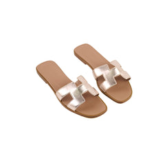 Hermes Oran Sandals Metallic Rose Gold Shoes Size 37