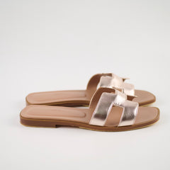 Hermes Oran Sandals Metallic Rose Gold Shoes Size 37