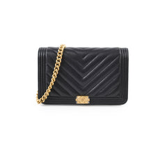 Chanel Boy Wallet On Chain WOC Chevron Caviar Black- Microchipped