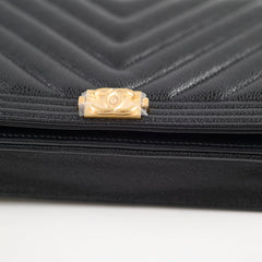 Chanel Boy Wallet On Chain WOC Chevron Caviar Black- Microchipped