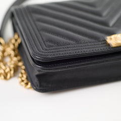 Chanel Boy Wallet On Chain WOC Chevron Caviar Black- Microchipped