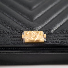 Chanel Boy Wallet On Chain WOC Chevron Caviar Black- Microchipped