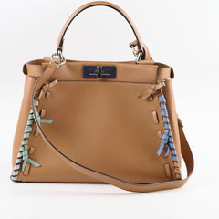 Fendi Medium Peekaboo Woven Calf Leather Top Handle Bag