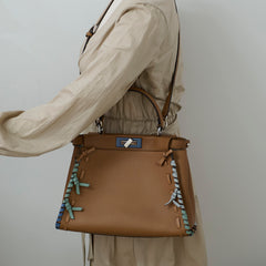 Fendi Medium Peekaboo Woven Calf Leather Top Handle Bag